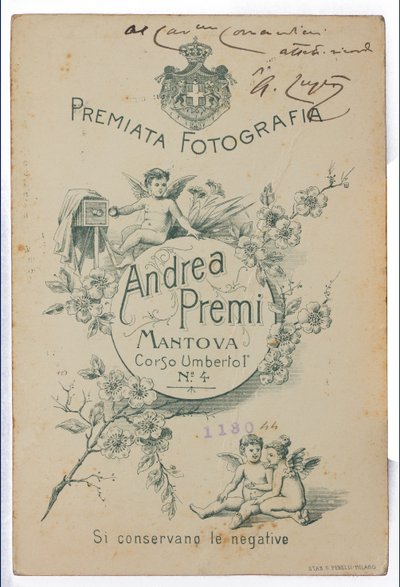 Baksidan av vykortet som porträtterar målaren Albano Lugli av Italian Photographer