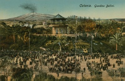 Bellini Garden, Catania, Sicilien. Vykort skickat 1913. av Italian Photographer