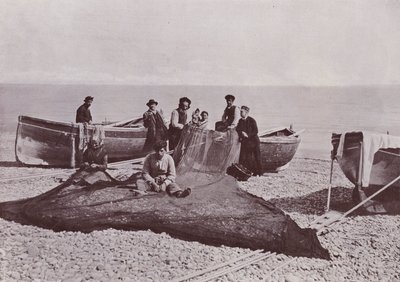 Italien: Bordighera, fiskare som arbetar (s/v foto) av Italian Photographer
