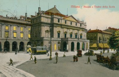 Milano - Piazza och Teatro alla Scala. Vykort skickat 1913. av Italian Photographer