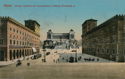 Piazza Venezia och monument till kung Victor Emmanuel II av Italien, Rom. Vykort skickat 1913. av Italian Photographer