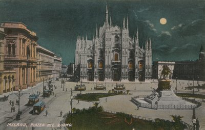 Piazza del Duomo, Milano. Vykort skickat 1913. av Italian Photographer