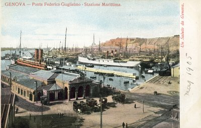 Ponte Federico Guglielmo och färjeterminalen, Genua av Italian Photographer