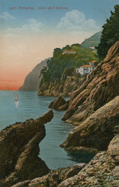 Portofino, Italien. Gola dell Inferno. Vykort skickat 1913. av Italian Photographer