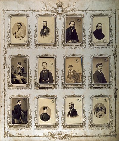 Risorgimento: porträtt av de tusen (eller röda skjortor), som deltog i Giuseppe Garibaldis expedition. 1860-1861 Studio Pavia a Genes. Museo del Risorgimento Rom av Italian Photographer