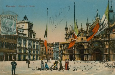 Markusplatsen, Venedig. Vykort skickat 1913. av Italian Photographer