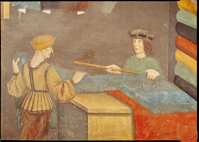 En tyghandlare Mätduk (fresk) av Italian School