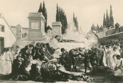 En begravning vid Ustrinum (gravyr) av Italian School