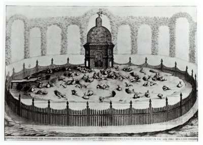 En kanin med voljär för småfåglar, från Le Fabbriche e i Giardini dellEcc. Casa Barbariga, av D. Rossetti, graverad av G. Campana, publicerad 1702 av Italian School