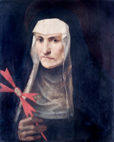A Sainted Nun, ca 1600 (olja på poppelpanel) av Italian School