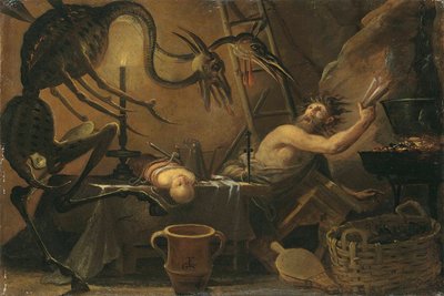 En scen med häxkonst av Italian School