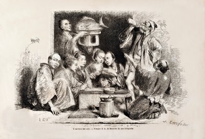 A Small Party Drinking Sake, från den italienska upplagan av Tour du Monde, 1869 av Italian School