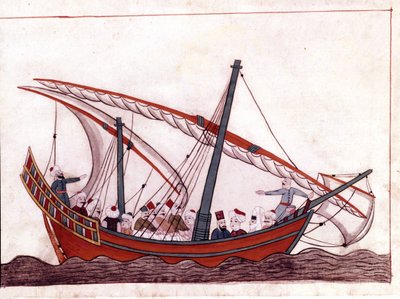 En turkisk båt. Miniatyr från "" Turkish Memorials"" (codex Cicogna 1971 "Memorie Turchesche") Akvarell från 1600-talets venetianska skola. av Italian School