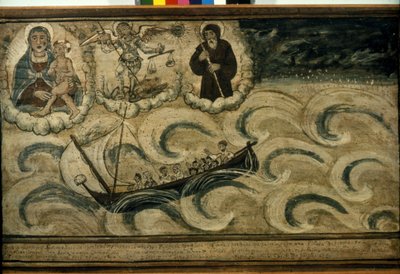 En fiskebåt som flyr från stormen. Ex voto från 1600-talet från kyrkan Madonna dell