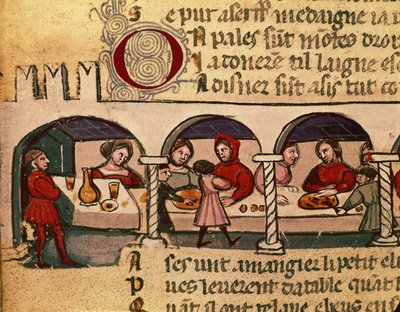 En måltid på ett värdshus, från Codex Entree dEspagne av Italian School