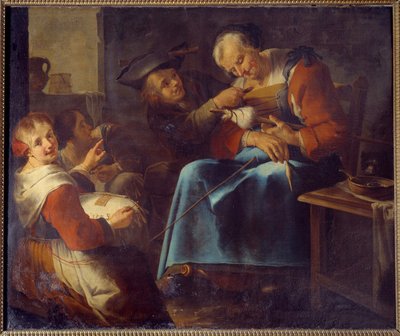 En sovande gammal filmskapare omgiven av barn Målning från den italienska skolan. 1600-talets Laon, Museum of Fine Arts av Italian School