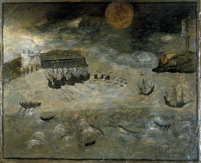 En storm i en hamn. Ex voto från 1600-talet kommer från kyrkan Madonna dell