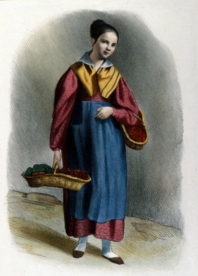 En ung vandrande jordgubbsförsäljare. Milanesisk metiergravyr av Locarno från 1830. av Italian School