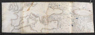 Lägg till. 21592, f.1r Karta över Europa och Asien. Portolano, på tjugoen kartor, över länder på båda hemisfärerna (vellum) av Italian School