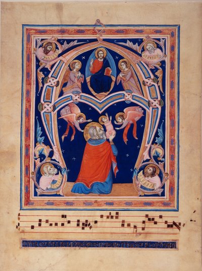 Lägg till 35254 Historikert initial "A" som visar David som offrar sin själ (vellum) av Italian School
