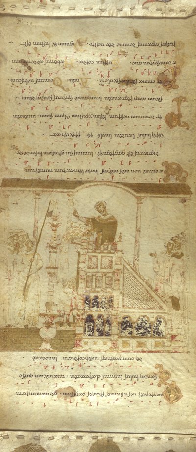 Lägg till MS 30337 f.3-4 The Montecassino Exultet Roll, c.1075-1080 (vellum) av Italian School