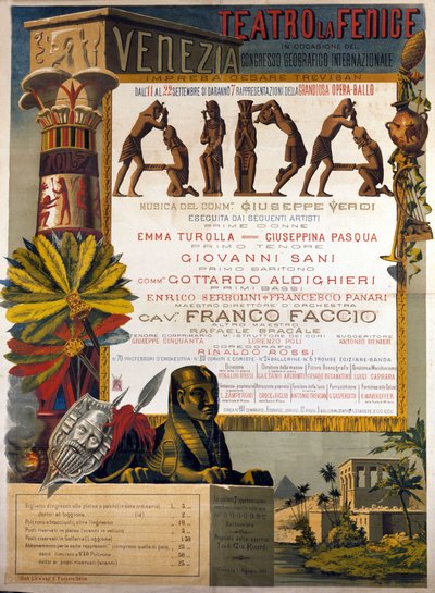 Affisch som presenterar Giuseppe Verdis Aida på La Fenice i Venedig 1881. av Italian School