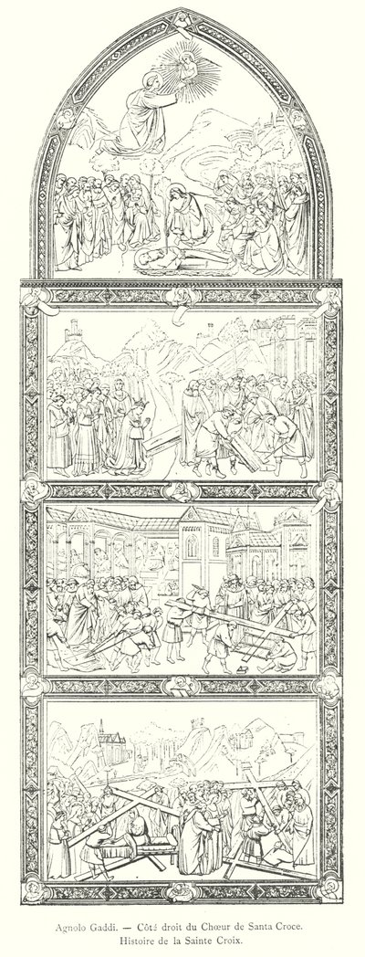 Agnolo Gaddi, höger sida av kören Santa Croce, Det heliga korsets historia (gravyr) av Italian School