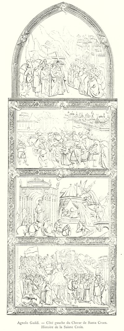 Agnolo Gaddi, vänster sida av kören Santa Croce, historia om det heliga korset (gravyr) av Italian School
