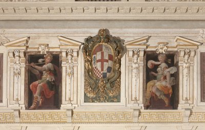 Allegoriska figurer och vapen av familjen Marino av Italian School