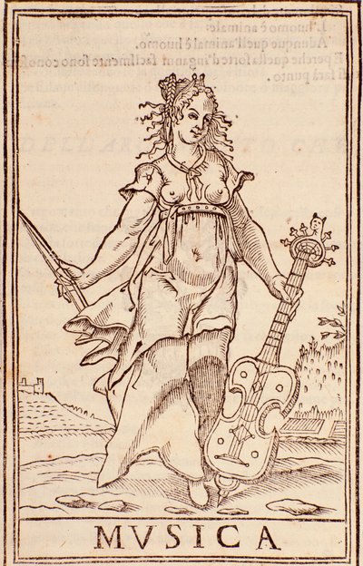 "Allegory of music" Sida från "Summa av alla vetenskaper" essä av Aurelio Marinati (1500-talet) av Italian School