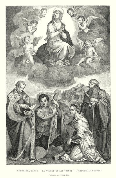 Andre del Sarte, Jungfrun och de heliga, Madonna i Gloria, Pitti Palace Collection (gravyr) av Italian School