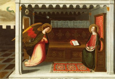 Annunciation (olja på panel) av Italian School