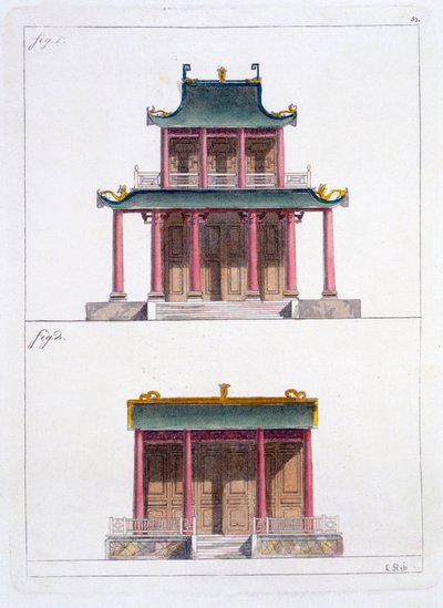 Båggång för Ke Koo Fu i Canton, fram och sida, ca 1820-30-talet av Italian School