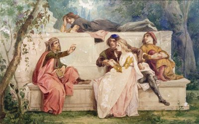 Ariosto och Tiziano (akvarell på papper) av Italian School