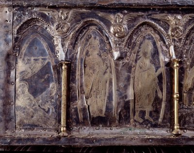 Ark of Barbarossa, med scener från Johannes Döparens liv (trä, bladsilver och stenar av Italian School
