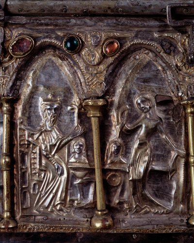 Ark of Barbarossa, med scener från Johannes Döparens liv (trä, bladsilver och stenar av Italian School