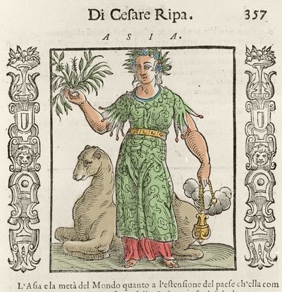 Asiatisk allegori med en kamel. Gravyr från "" Iconologia"" av Cesare Ripa (1550 omkring 1622) av Italian School