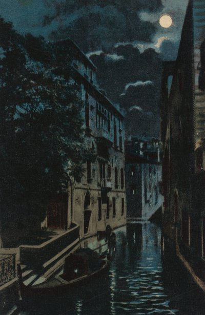 Bakre kanalen, Venedig (färglitografi) av Italian School