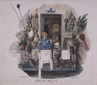Balkong vid den lilla piren i Neapel, Italien, 1800-talet (litografi) av Italian School