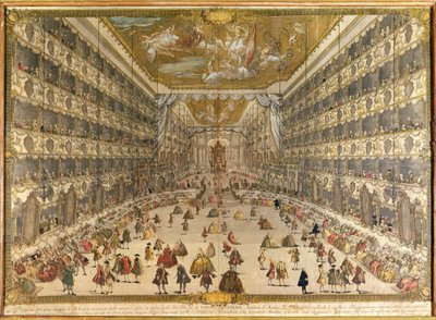 Bal för att hedra ärkehertigen Pietro Leopoldos födelse av Österrike, på Ducal Theatre of Milano den 28 maj 1747 (färgstick) av Italian School