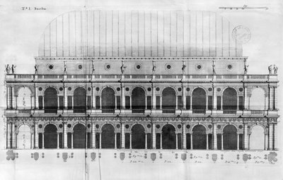 Basilica Palladiana vid Vicenza, designad av Andrea Palladio (1508-80) (e, graving) av Italian School