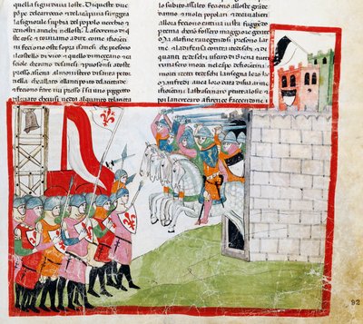 Slaget vid Montaperti, miniatyr av Pacino di Buonaguida (ca 1280-före 1340) från Nuova Cronica, av Giovanni Villani, manuskript Chigiano L VIII 296 av Italian School