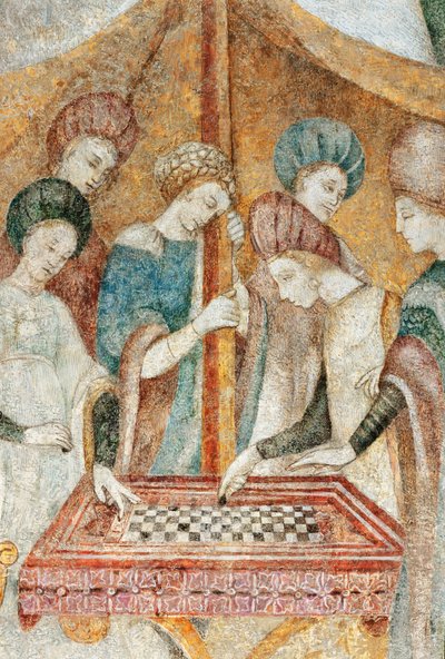 Bicocca degli Arcimboldi: fresk från 1400-talet, detalj av damspelet (fresk) av Italian School