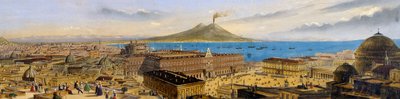Fågelperspektiv av det kungliga palatset och Piazza Plebiscito i Neapel, Italien av Italian School