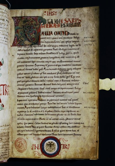 CAESAR Gaius Julius: En sida ur "Commentarii de Bello Gallico". av Italian School