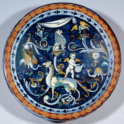 Cafaggiolo fajanskopp pryder fantastiska djur. 1510-1520 Paris, Louvren av Italian School