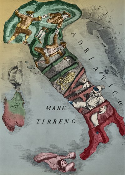 Karikatyr av Italien under enandet, 1866 av Italian School