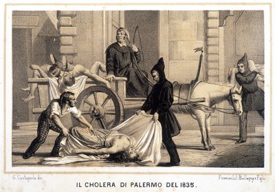 Vagn som plockar upp de döda under koleraepidemin i Palermo 1835. av Italian School