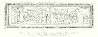 Cassone eller bröllopskrin från 1400-talet, föreställande Adimari- och Ricasoli-bröllopet, bevarad på Konsthögskolans museum i Florens (gravyr) av Italian School