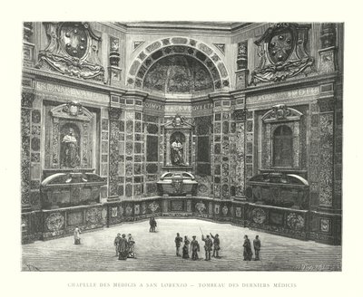 Mediciens kapell i San Lorenzo, den siste Medicis grav (gravyr) av Italian School